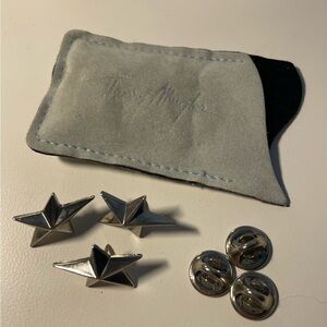 Thierry Mugler Silver Tone Star Pins and Pouch